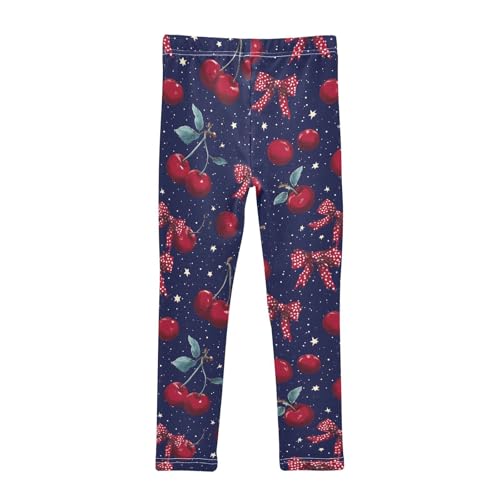 Red Dot Bow Cherry Girls Leggings Ultra Soft Compression Yoga Gym Pants for Kids 4-10T2