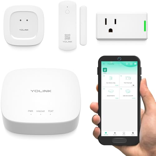 YoLink Smart Home Starter Kit 1/4 Mile World's Longest Range Smart Home Security System Include Smart Hub, Wireless Door Sensor, Water Leak Sensor, and Alexa Google Assistance IFTTT Enabled Smart Plug