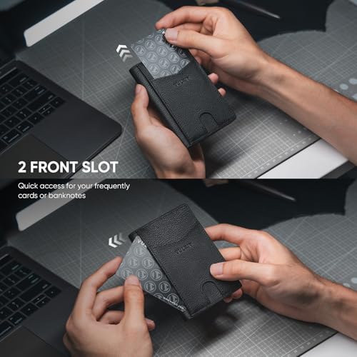Image of VULKIT Bifold Front Pocket Slim Wallet RFID Blocking Minimalist Thin Genuine Leather Credit Card Holder Wallet for Men and Women Litchi Black