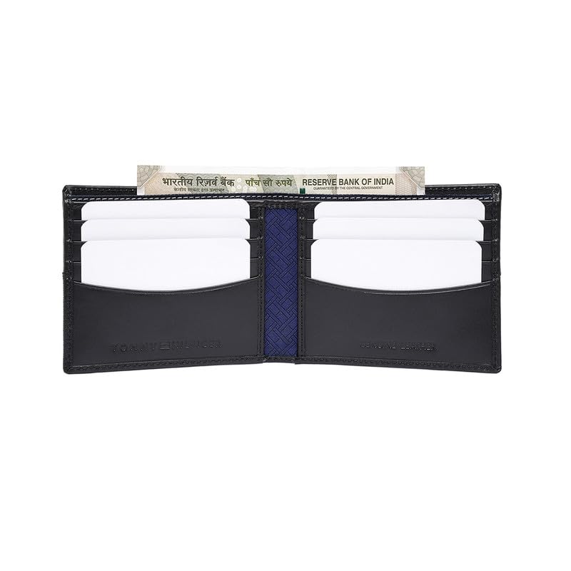 Image of Tommy Hilfiger Men Leather RFID Protected Tuxtla Slimfold Wallet - Black, No. of Card Slot: 8