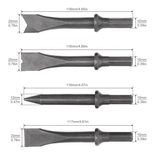 Martillo neumático extractor de óxido con juego de 4 cinceles con vástago hexagonal 3