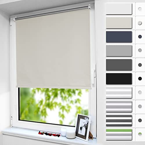 smartdemo Store Occultant sans Perçage, Store Enrouleur Opaque Thermique Isolant, Protection de Vie Privée & Protection Soleil, pour Fenêtre ou Porte, 55l x 180L cm, Beige (Larg. Tissu 55 cm)