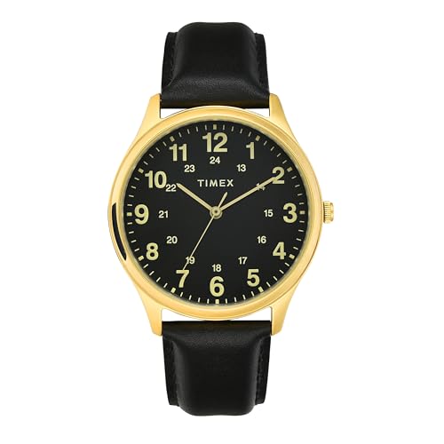 Image of TIMEX Analog Watch for Man with Black Round Dial & Black Leather Strap Band Water Resistant Men's Wrist Watches - TWTG73SMU10