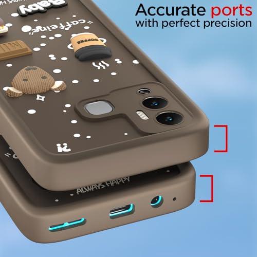 Image of Pikkme Back Cover for Infinix Hot 12 Play | 3D Bear Silicone Cute & Fun Coffee Cartoon | Full Body Protection Bumper Case (Brown)