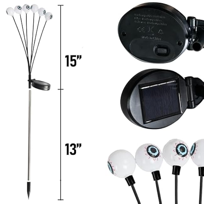 Dazzle Bright Halloween Decorations Outdoor, 6 Pack 36LED Solar Eyeball Pathway Lights, Scary Waterproof Solar Green Firefly Lights for Garden Lawn Yard Decor