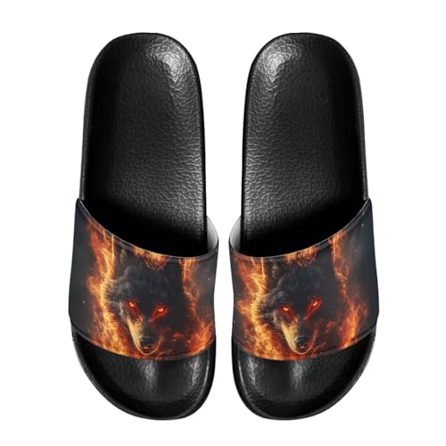 Slide Sandals for Mens Slippers with Print, Non-Slip, Open-Toe, Easy to Clean, Suitable for Bath Beach Walking