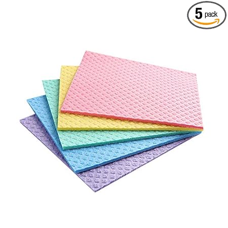 Sold_By_Cheapnwork Reusable Cleaning Cellulose Sponge Cloths Absorbent Wipes Clean Kitchen Car Dish Eco-Friendly Dishcloth Hand Towel Auto (1 Pack (5pcs))