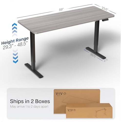 Image of VIVO Electric 60 x 24 in Standing Desk, Memory Height Adjustment, 1B Series, Holds 220 lbs, One-Piece Dark Gray Top, Black Frame, DESK-KIT-1B6G