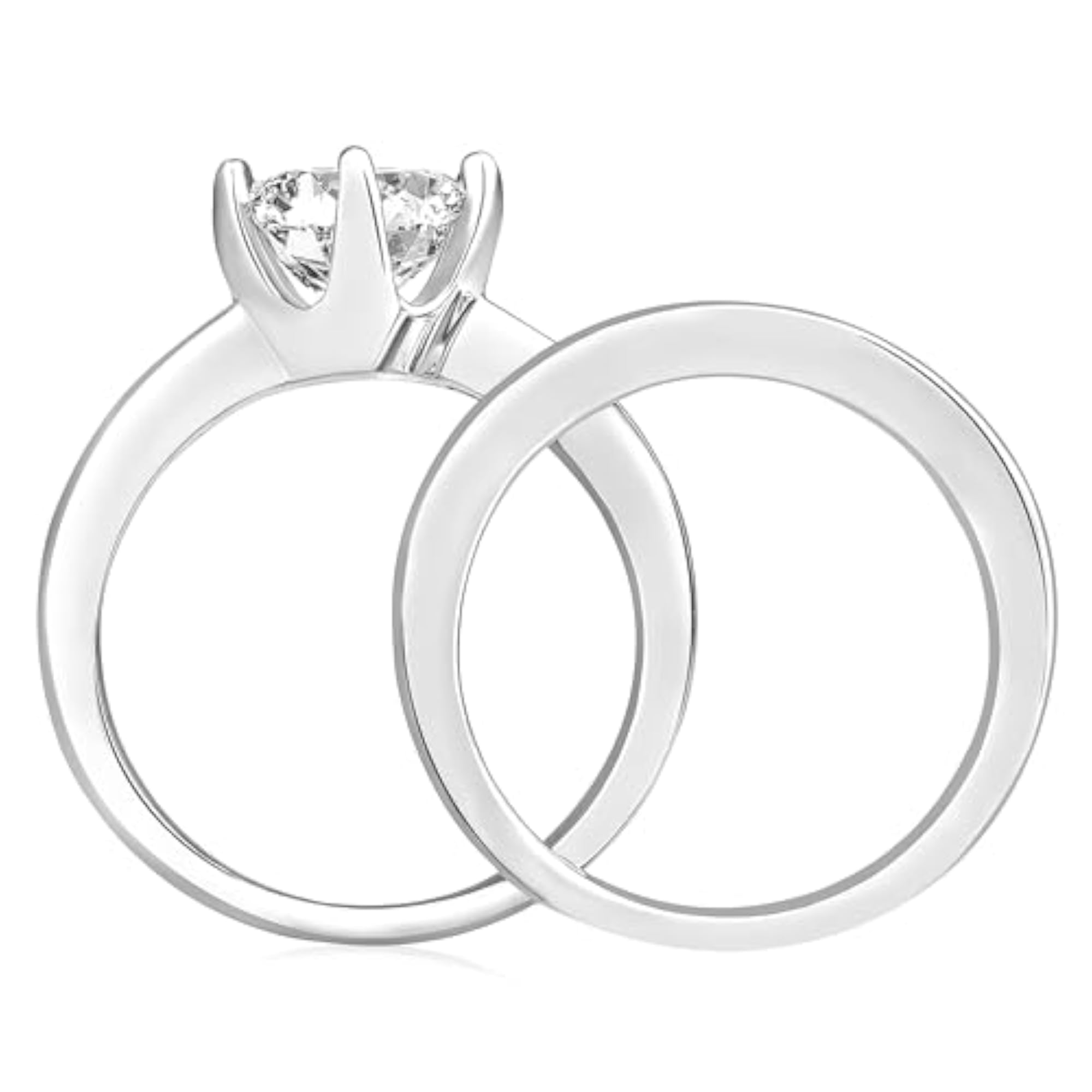 Silver Plated Cubic Zirconia Studded Solitaire & Eternity Finger Ring Set