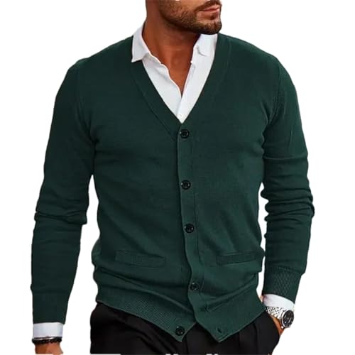 Men's Winter Solid Knit Sweaters Long Sleeve V Neck Button Up Cardigan Business Slim Sweater