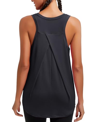 RUNNING GIRL Womens Workout Tops for Women Racerback Tank Tops Mesh Yoga Shirts Athletic Running Tank Tops Sleeveless Gym Clothes(ZS3078_Black_L)