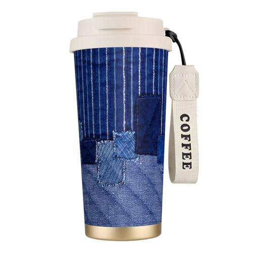 タンブラー デニム柄 マグボトル コーヒーカップ 水筒 保温 保冷 ウォーターボトル 蓋付き ストロー付き 直飲み おしゃれ プレゼント