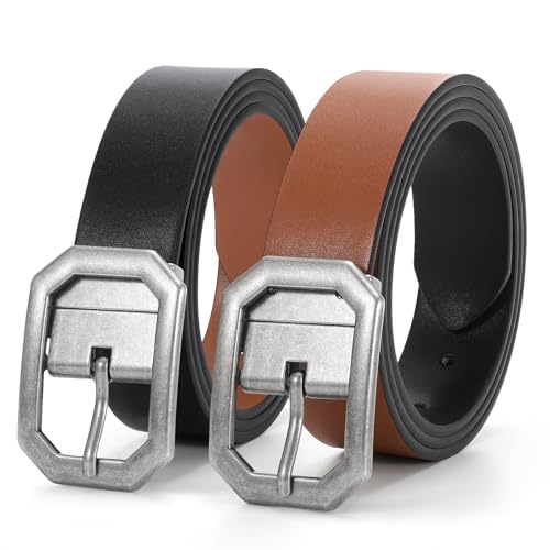 JASGOOD Women Reversible Leather Belt for Jeans Pants Fashion Leather Belt with Rotated Buckle