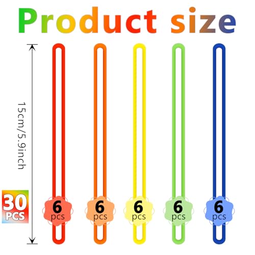 30 Pack Colourful Luggage Tags Bag Tag Loops,6 Inch Luggage Tag Strap for Luggage Tags,ID Cards(Red, Orange, Green, Yellow, Blue)2