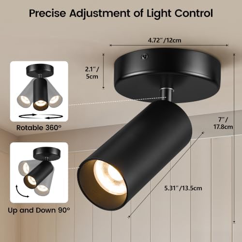 FNOESTY Flush Mount Ceiling Light Fixture, Dimmable Adjustable Ceiling Spotlight Directional Spot Lights Indoor Can Accent Fixture for Living Rooms, Restaurant, Kitchen - 15W 3000K, CRI 97+, Black - 3
