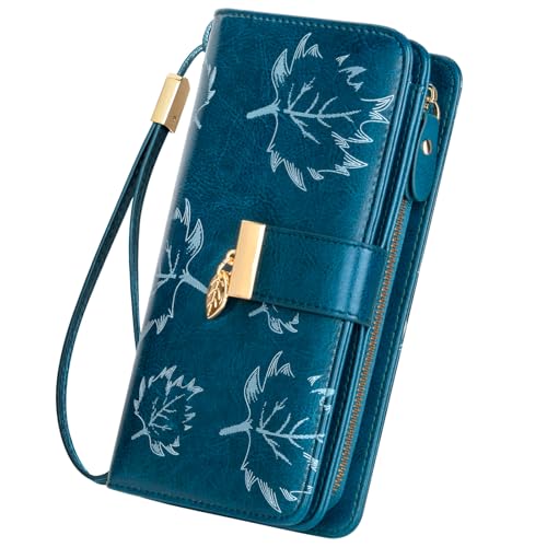 LUROON Geldbörse Damen Groß Viele Fächer, Leder Geldbeutel Damen Gross...