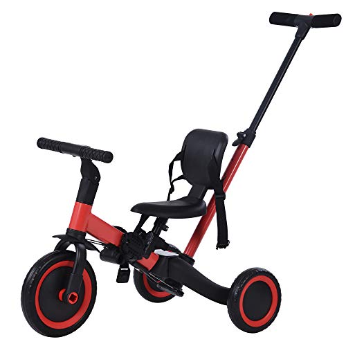 三輪車 手押し棒 折りたたみ バランスバイク 一台四役 折り畳み 子供用三輪車 3輪 キッズ 幼児 自転車 子供用 1歳-5歳 変身可能 乗用玩具 4in1 軽量 コンパクト 組み立て簡単 プレゼント (レッド)