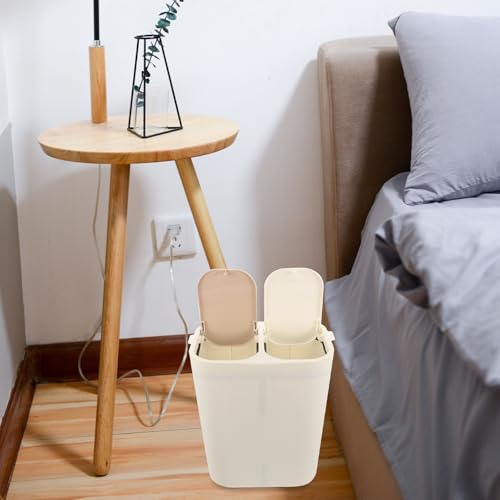 Corbeille à papier 20l double compartiment en plastique PP blanc avec couvercle à bouton