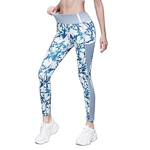 Women's Athletic Pants Ultra Soft High Waist Squat Proof Printed Capri Legging with Pockets(M, Blue Print)