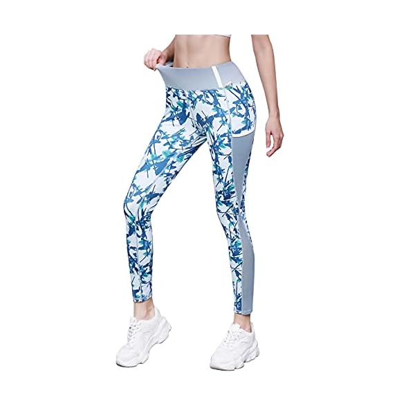 Women's Athletic Pants Ultra Soft High Waist Squat Proof Printed Capri Legging with Pockets(M, Blue Print)
