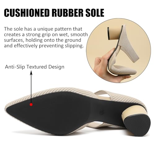 Women’s Knitted Pointed Toe Chunky Heel Mules Fashion Backless Slip On Breathable Heeled Sandals Daily Office Dress Pumps3