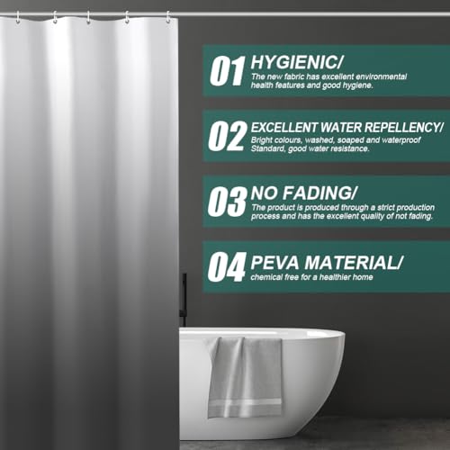 URAQT Shower Curtain Anti Mould, Waterproof Polyester Bathroom Curtains, Resistant Bathroom Shower Curtain with 12 Hooks - Image 4