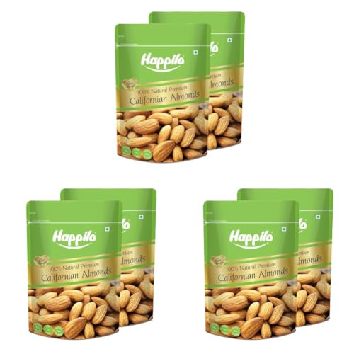 Image of Happilo Premium Natural Californian Almonds 1 Kg (Pack of 6) | Badam Giri, Healthy Snacks, Dry Fruits | Crunchy Nuts | High in Fiber | Rich in Protein | Magnesium | Phosphorus | Zero Cholesterol