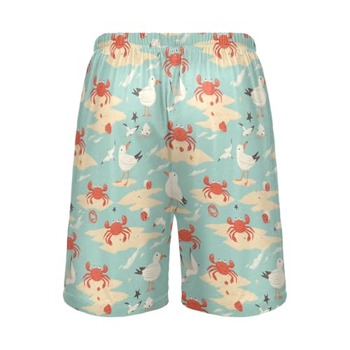 Vdsrup Mens Pajama Shorts Crabs Seagulls Sleep Shorts Men Beach Pajama Bottoms With Pockets Drawstring Lounge S3