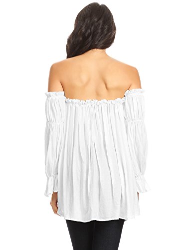 Anna-Kaci Womens Semi Sheer Boho Peasant Long Sleeve Off The Shoulder Top2
