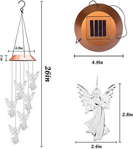 Lampelc Solar Mobile Wind Chime,Outdoor LED Light Solar Angel Wind Chimes Color-Changing Waterproof Hanging Solar Powered Chimes Lights for Garden Corridor Decoration (Angel Wind Chimes Light)