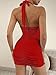 BEAGIMEG Women's Sexy Bodycon Sleeveless Criss Cross Ruched Halter Mini Dress Party Club Dress red