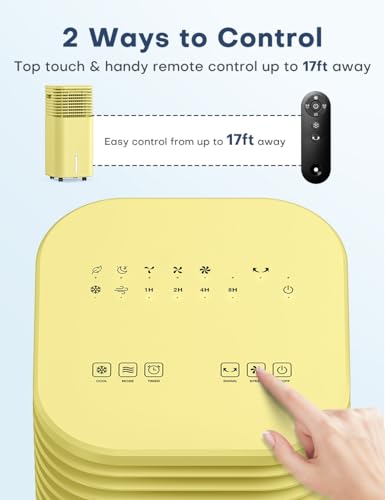 Image of 4-IN-1 Portable Air Conditioners, Evaporative Air Cooler w /4 Modes & 3 Speeds, 15H Timer for Smart Auto-off, 2-Gal Tank for 20H Cooling,17FT Remote,No Hose Needed - Yellow