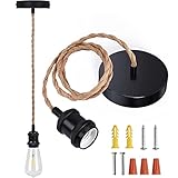 JACKYLED UL Listed Boho Pendant Light Kit, Hemp Rope Light Fixture with Adjustable Hanging Light Cord & E26 E27 Light Socket, Vintage Ceiling Light for DIY Kitchen Island, Bedroom, Farmhouse