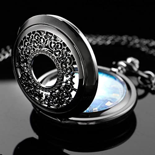 Image of Tiong Roman Numerals Scale Quartz Pocket Watches with Chain Christmas Graduation Birthday Gifts Fathers Day