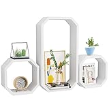 Ecowillon Wooden Octagon Floating Shelves for Wall Decor, Honey Comb Wall Shelf Set of 3, Geometric