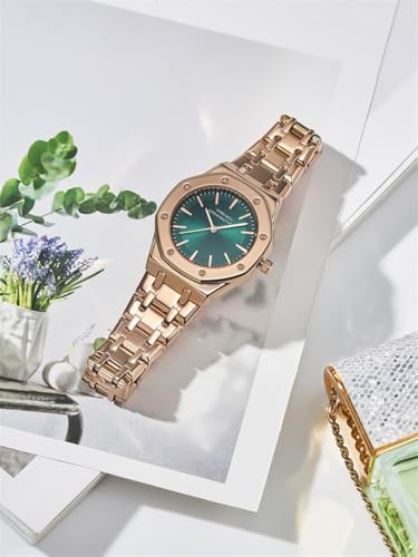 Image of French Connection Octa Edge | Analog | Green Sunray Dial | Rose Gold Stainless Steel Strap | Watch for Women - FCB25NRGM