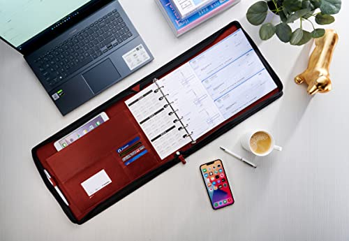 Inkline Deluxe 7 Ring Check Binder Portfolio -Professional Pu Leather Binder With Zippered Closure -500 Check Capacity -9X13" Sheets -Doc & Card Organizer - Large Pockets - Mahogany Brown (80014) #TOP5