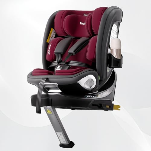 360 Car Seat with ISOFIX - Newborn to 12 Years Children, i-Size (ECE R129/E4) Rotating Swivel Baby Car Seat,Group 0+1/2/3 (40-150cm),Rear Facing for Longer from Birth to 4 Years. Red Black