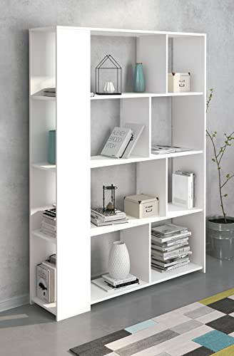 SHIITO - Estantería - 25 x 129 x 176 cm - Modelo Aura - Mueble Organizador Almacenaje - Decoración Hogar - Multiusos - Fabricada en Melamina - Blanco