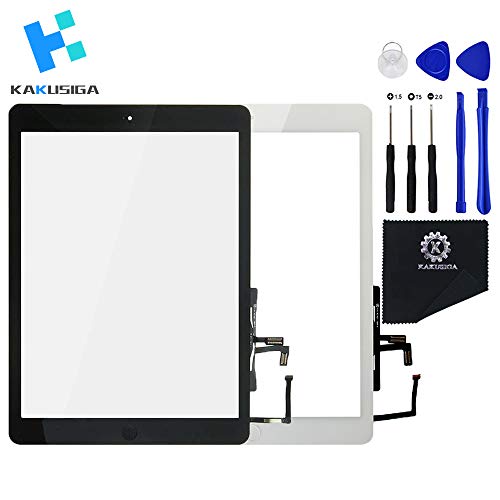 KAKUSIGA Compatible with ipad Air 1st (5th Generation) Touch Screen Glass Digitizer Replacement, Home Button Flex, Adhesive Tape,Repair Tools kit (White)