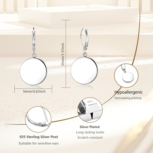 925 Sterling Silver Disc Dangle Earrings for Women Flat Hypoallergenic Drop Earrings Classic Coin Leverback Earrings for Women Jewelry Gifts4