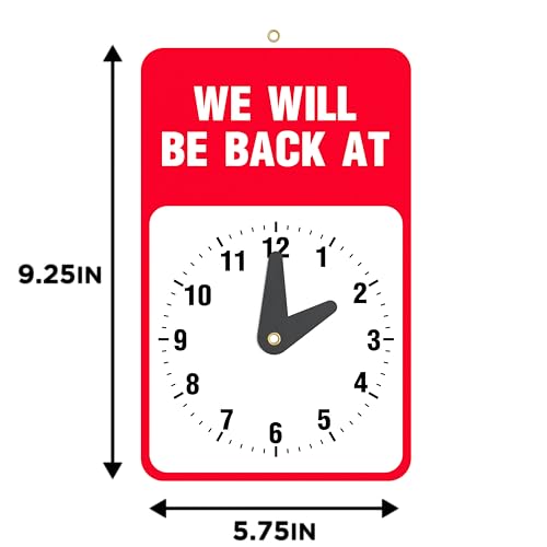 Will Return Sign With Clock - 1 Pack - 9.25 x 5.75 Inch - Bright Red and White Colors - Includes Suction Cup - Ideal Out to Lunch, Be Right Back Signs, or Open Closed Sign