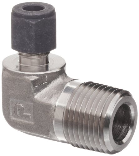 Parker CPI 4-8 CBZ-SS 316 Stainless Steel Compression Tube Fitting, 90 Degree Elbow, 1/4" Tube OD x 1/2" NPT Male