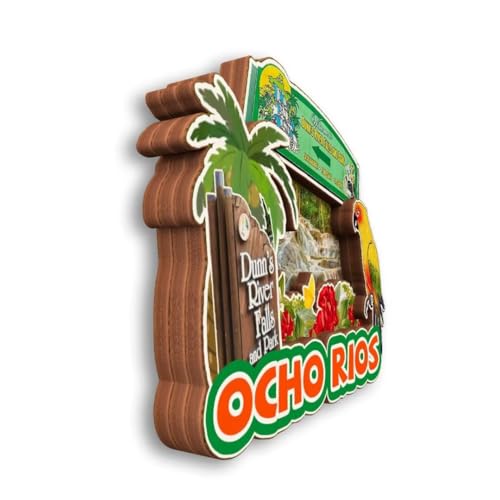 Imán decorativo de madera Ocho Rios Jamaica 3D miniatura 3