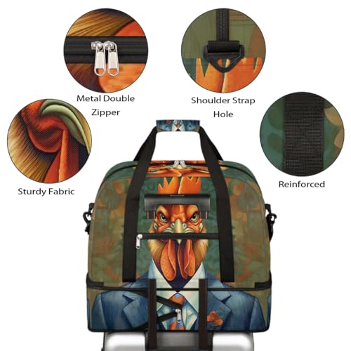 Sports Gym Bag Cock Animal Men Large Travel Duffel Bag With Shoe Compartment Foldable Waterproof Carry-On Weekend Travel Bags for Camping Overnight Yoga Hospital Travel Bags 5