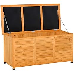 Persianas Para Exteriores Jardin Outsunny Baúl de Madera Exterior Caja de Almacenamiento de Jardín con Tapa Abrible y Diseño Persiana 127x56x60 cm Natural