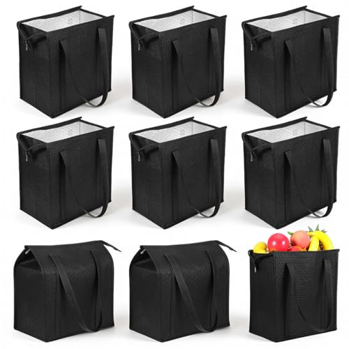 Xaajooio 8 Pcs Large Insulated Grocery Bags Reusable Thermal Cooler Bag Totes with Zippered Top for