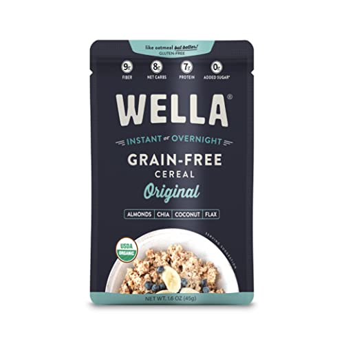 Wella Grain Free Cereal Oatmeal Alternative – Organic Cereal, Vegan High Protein Gluten Free Superfood – Paleo Plant-Based Non-Gmo – Low In Net Carbs – Single-Serve 1.6 Oz. Packet (10 Pack) - Original Flavor #TOP7