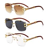 Dollger Rimless Rectangle Sunglasses for Women Men Stylish Hip hop Frameless Double Bridge 90s 2000s Designer Shades Leopard Wooden Arms Tinted Lens Y2K Square Aviator Glasses