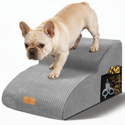 Thihome Hundetreppe für Kleine Hunde, Verlangerte Hunderampe für Sofa & Bett, rutschfest Haustiertreppe Treppe für Hunde mit Abnehmbarem und Waschbarem Bezug, 55x40x30cm